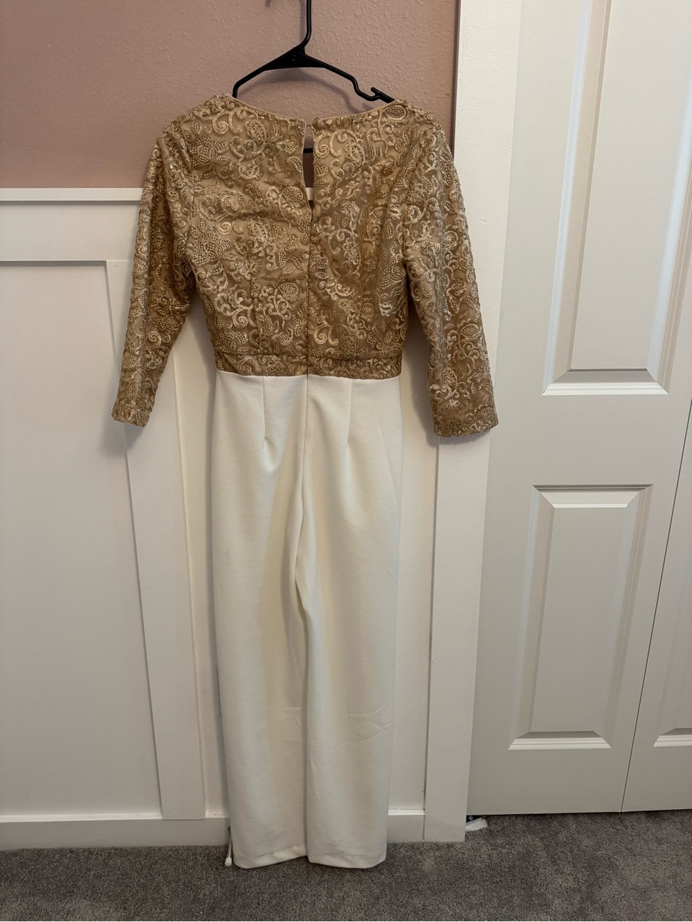 Alexia Admor Gold Lace Bodice Cream pant Long Sleeve pant suit - Picture 6 of 7